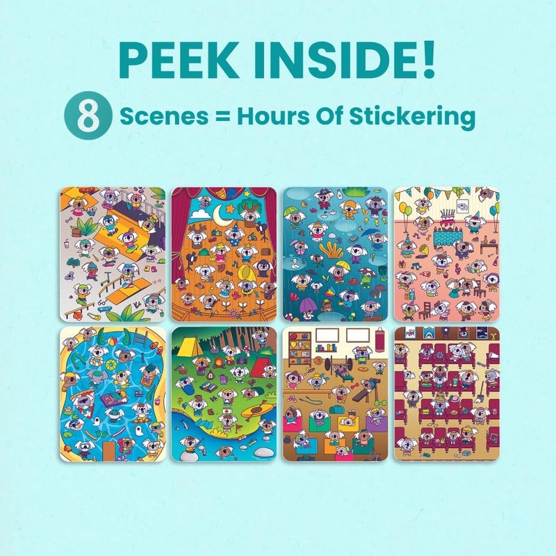 CUPKIN Koalas Sticker Book Activity for Kids, Toddler Airplane Travel Essentials, 300+ Koala Stickers for Children + 8 Scenes + Coloring Pages, Koala Bear Lover Gift Kids Crafts for Ages 2–8 - Image 5